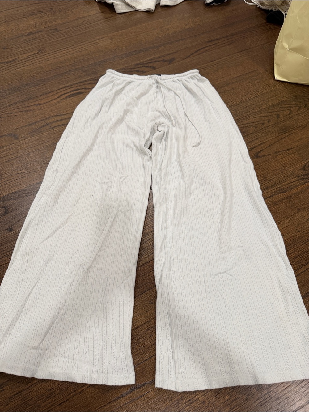 Brandy Melville White Pointelle Wide-Leg Lounge Pants